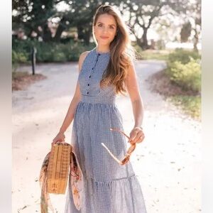 Gal Meets Glam Blue Gingham Midi Dress